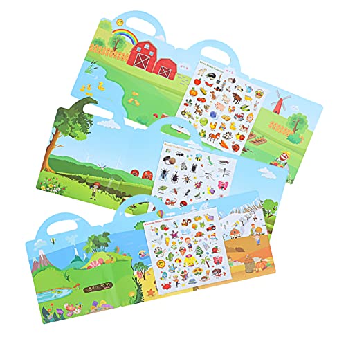 Toddmomy 3 Sätze DIY Sticker Book Aufkleber Kleinkindspielzeug Childrens Sticker Books Wiederverwendbares DIY-Stickerbuch Wasserdichtes Umweltschutz-Szenenbuch von Toddmomy