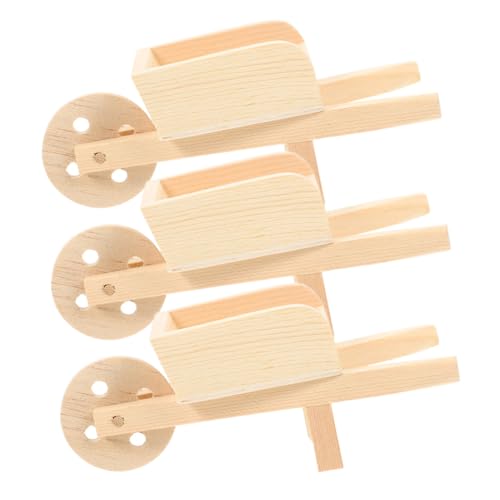 Toddmomy 3 Stck Mini Holzschubkarren Puppenhaus Deko Detailreiche Miniatur Holzkarre für Tisch und Landschaftsdeko Naturbelassen Langlebig Realistisch Gestaltete Miniwagen für von Toddmomy