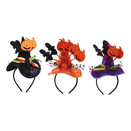 Toddmomy 3 Stück Halloween Hexenhut Haarreif mit Kürbis Lustige Kostümaccessoires für Halloween Feiern Cosplay und Partys Orange und Schwarz von Toddmomy