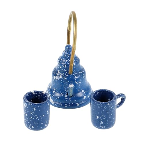 Toddmomy 3 Stück Handgefertigtes Teiliges Miniatur Puppenhaus Teeservice aus Holz Authentisches Blaues Teekannen und Tassen für Puppenhauszubehör und Kreatives Spiel von Toddmomy