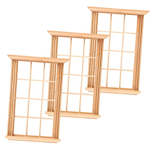 Toddmomy 3 Stück Maßstab Puppenhaus Fenster Dekoration Holzfensterrahmen Mini Hausmöbel Kreative Garten Miniaturen für Puppenhaus Zubehör von Toddmomy