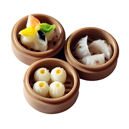 Toddmomy 3 Stück Mini Steamer Food Model Teilig Puppenhaus Dekoration Realistische Miniatur Essensszene Mikrolandschaft Zubehör für Puppenhausküche von Toddmomy
