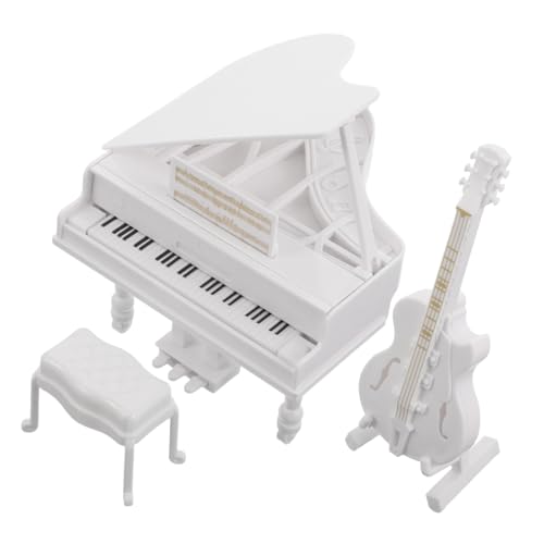 Toddmomy 3 Stück Miniatur Klavier Modell mit Hocker Puppenhaus Musikinstrument Dekoration Realistische Mini Gitarrenfigur Sammlerstück Fotografie Requisite von Toddmomy