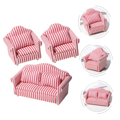 Toddmomy 3 Stück Miniatur Sofa Gestreiftes Puppenhaus Möbel Kleine Couch und Sessel Modell für DIY Dekoration Robustes Material Geeignet als Wohnzimmerschmuck und Geschenk von Toddmomy