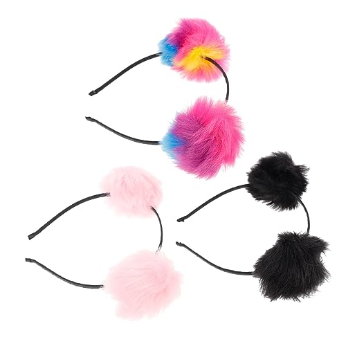 Toddmomy 3 Stück Teiliges Haarreif mit Flauschigen Pompons und Katzenohren Weiches Stirnband für Party Cosplay und Geburtstagsfeier Bunte Farben Bequemes Headwear Zubehör von Toddmomy