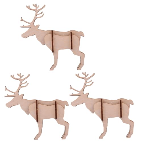Toddmomy 3 Stück Teiliges Holzpuzzle DIY Rentier Modell aus Naturbelassenem Holz Pädagogisches Handpuzzle für Erwachsene Glatte Oberfläche Fördert Kreativität und Geduld von Toddmomy