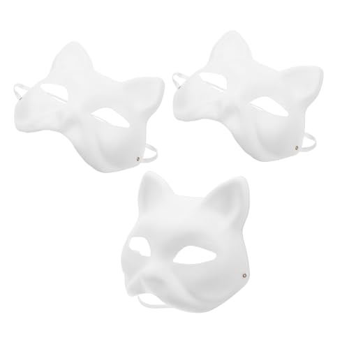 Toddmomy 3 Stück Teiliges Katzenmasken aus Papierpulp Unbemalt DIY Tiermasken für Erwachsene Handbemalbare Faschings und Halloween Gesichtsverkleidung Kreative Bastelprojekte von Toddmomy