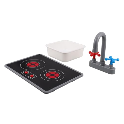 Toddmomy 3 Stück Teiliges Kinderküchenspielset mit Elektronischem Induktionskochfeld Spielspüle und Wasserhahn Realistisches Licht Soundeffekt Tragbar und Sicher Geeignet für Kleinkinder von Toddmomy