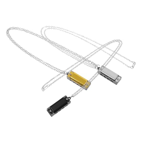 Toddmomy 3 Stück Teiliges Mini Mundharmonika für Tragbares Musikinstrument Modischer Anhänger in Gold Silber Schwarz Spielend für Anfänger Geschenk und Party Mitgebsel von Toddmomy