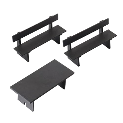 Toddmomy 3 Stück Teiliges Miniatur Möbelset Schwarz Puppenhaus Gartenstuhl mit Tisch und Langer Bank Stabile Miniaturmöbel für Realistische Dekoration Platzsparend für Miniaturgärten und von Toddmomy