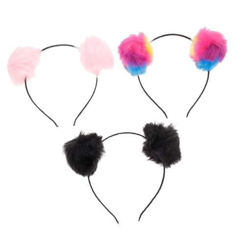 Toddmomy 3 Stück Teiliges Stirnband mit Flauschigen Pompons Niedliche Katzenohren Haarschmuck Weiches Haarreif für Party Karneval Kostüm und Alltag Farblich Sortiert von Toddmomy