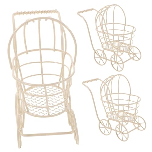 Toddmomy 3 Teiliges Kleines Puppenhaus Zubehör Kleinkind Kinderwagen Babypuppe Buggy Kinderwagen Kinderspielzeug Spielhaus Beige Eisen von Toddmomy