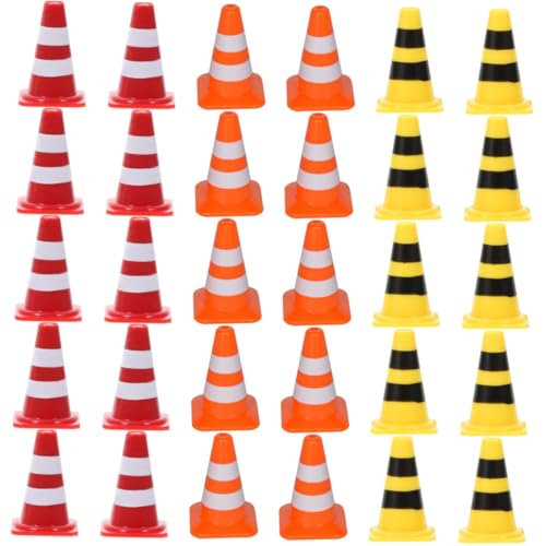 Toddmomy 30 Stück Teiliges Miniatur Verkehrszeichen aus Kunststoff mit Roten Gelben und Orangen Leitkegeln Pädagogisches zur Verkehrserziehung für Rollenspiele und Lernstraßenszenarien von Toddmomy