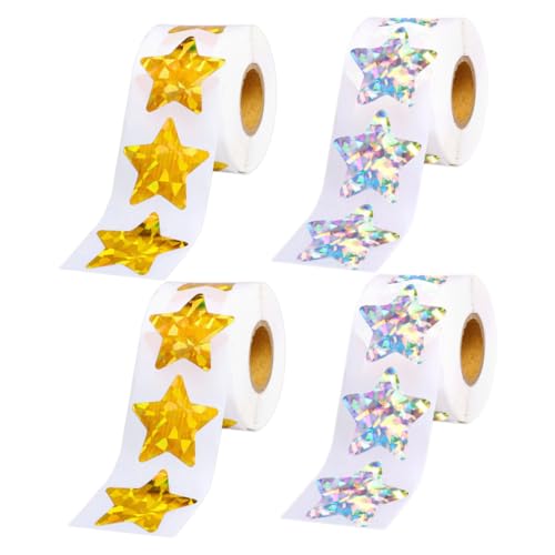 Toddmomy 4 Rollen wasserdichte Reflektierende Sternaufkleber DIY Belohnungssticker für Kindergarten Klassenzimmer Selbstklebend Leicht Entfernbar Gold und Silber von Toddmomy