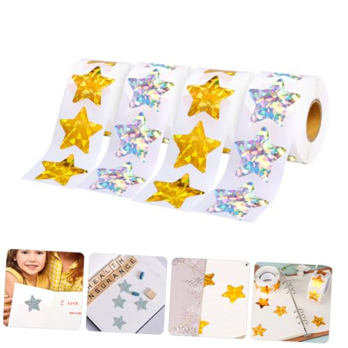 Toddmomy 4 Rollen wasserdichte Reflektierende Sternaufkleber Selbstklebende Belohnungssticker für Gold und Silber PVC Langlebig für Schule und Bastelprojekte von Toddmomy