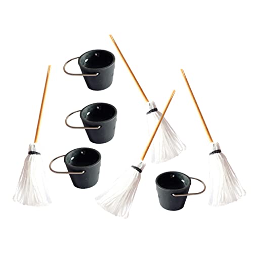 Toddmomy 4 Sätze Miniatur Reinigungswerkzeuge Mini Mop und Eimer Puppenhaus Deko Realistisches Miniatur Für Rollenspiele und DIY Basteln Zubehör von Toddmomy