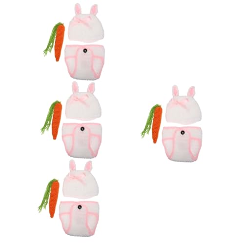 Toddmomy 4 Sätze babymütze hosen hasenkostüme bunny costume zur babyparty -Strickmütze Bausatz Fotos Neugeborene Fotografiezubehör gestrickte Hose mit Hasenmütze Garn von Toddmomy