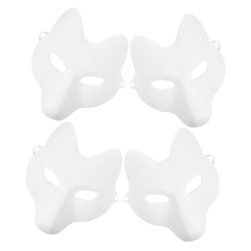 Toddmomy 4 Stück Diy Fuchsmaske Weiße Unbemalte Tiermasken für Halloween Maskeraden Cosplay und Partys aus Robustem PU mit Verstellbarem Trageband von Toddmomy