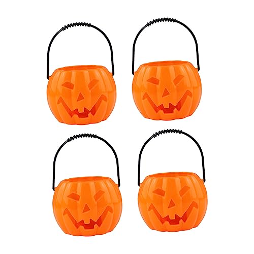 Toddmomy 4 Stück Halloween Kürbis Eimer mit LED Licht und Sound Kunststoff Süßigkeitenkorb mit Henkel Leuchtende Deko für Halloween Party und Trick Treat Gruselige Außen und Innen von Toddmomy