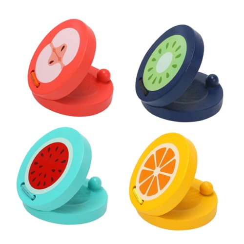 Toddmomy 4 Stück Holz Kastagnetten Früchte Design Bunte Percussion Frühpädagogisch Fördert Rhythmusgefühl und Sinnesentwicklung Für Jungen und Mädchen von Toddmomy