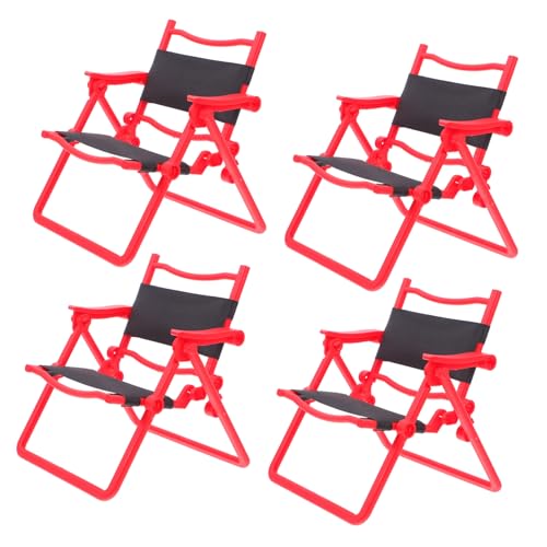 Toddmomy 4 Stück Mini-klappstuhl Mini-Lounge-Sessel Mini-strandkorb Mini-liegestuhl Dollhouse Deck Stuhl Puppe Strandkorb Klappstuhl Im Freien Puppenhausmöbel Reise Strandkorb Rot Plastik von Toddmomy