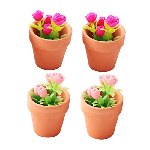 Toddmomy 4 Stück Miniatur Pflanzen Teiliges Pottpflanzen Zubehör für Puppenhäuser Rosa und Rosen für Kreative Dekoration Miniaturlandschaften und Spielzeugen von Toddmomy
