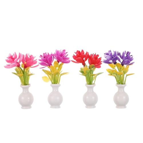 Toddmomy 4 Stück Puppenhaus-Blumen, Miniatur-Pflanze, winzige kleine Vase, Blumenmodell für DIY-Bastelarbeiten, Puppenhaus, Mikro-Landschaftsanzeige von Toddmomy