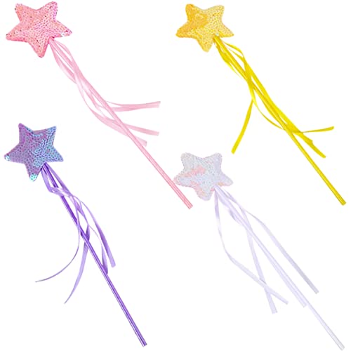 Toddmomy 4 Stück Teiliges Feenstab mit Leuchtenden Sternen Farbenfrohe Cosplay Zauberstäbe für Mädchen Leichtes Requisit für Party Geburtstag Shower und Kostümzubehör von Toddmomy