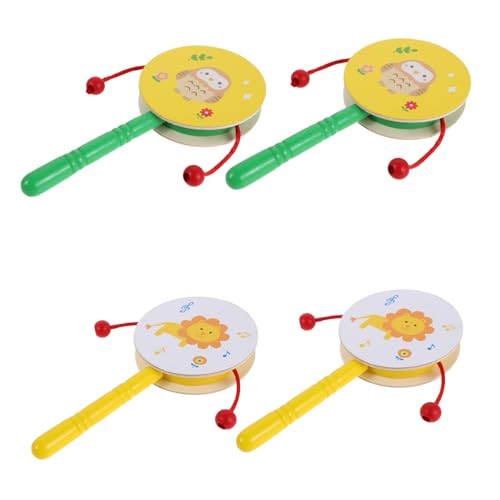 Toddmomy 4 Stück Teiliges Holz Rassel Trommel Set mit Cartoon Tiermotiven Traditionelles Handrassel Instrument für Kleinkinder Montessori Lernspielzeug Frühe Musikförderung und von Toddmomy