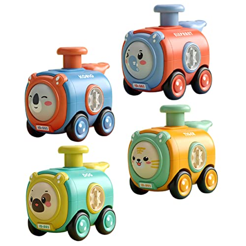 Toddmomy 4 Stück Teiliges Lustige Auto Tragbares Druck Inertie Zugspielzeug mit Pfeife Bunte Cartoon Fahrzeuge für Kleinkinder Fördert Motorik und Kognitive Entwicklung von Toddmomy