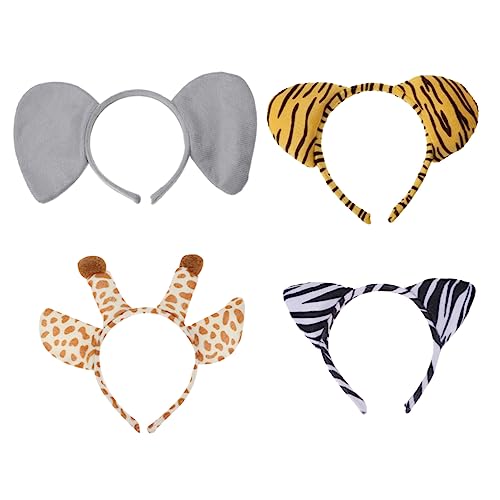 Toddmomy 4 Stück Teiliges Tierohren Stirnband für Erwachsene und Cosplay Haarreif mit Tiger Elefant Giraffen und Zebramotiven für Kostümpartys Halloween und Geburtstagsfeiern von Toddmomy