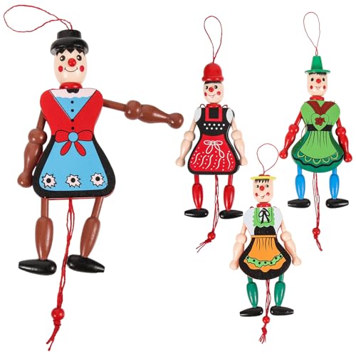 Toddmomy 4-teiliges Marionettenpuppen-Set aus Holz, Puppen zum Aufhängen mit Zugschnur Und Beweglichen Händen Und Füßen für Interaktives Eltern-Kind-Spiel (zufälliger Stil) von Toddmomy