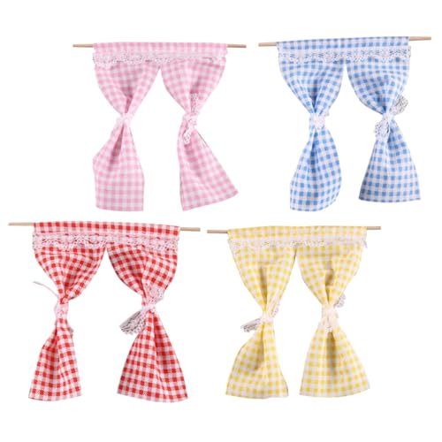 Toddmomy 4Stücke Miniatur Puppenhausvorhänge Set DIY Freundliche Vorhänge für Puppenhausküche Badezimmer und Schlafzimmer Realistische Designs für Authentische Dekoration von Toddmomy