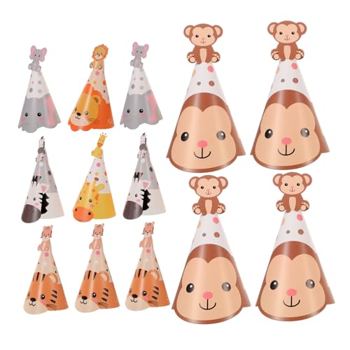 Toddmomy 5 Sätze Tiergeburtstag Partyhüte für Bunte Papier Dschungel Kegelhüte mit Tiger Elefant Design Verstellbar Leicht und Bequem für Kleine Familienfeiern und Fantasievolle Spiele von Toddmomy
