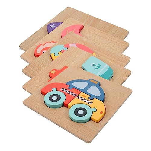 Toddmomy 5 Stück Teiliges Holz Lernpuzzle für Kleinkinder Buntes Tier Verkehrsform und Zuordnungsspielzeug Fördert Feinmotorik Hand Auge Koordination Langlebig und Leicht für Zuhause und von Toddmomy