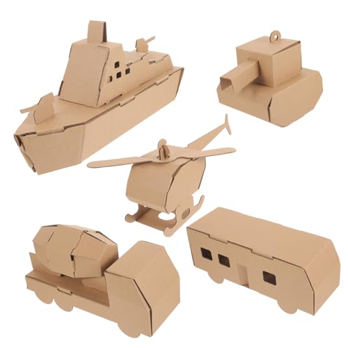 Toddmomy 5 Stück Teiliges Papiermodell Kreatives Puzzle für Bastelset mit Flugzeug Tank Auto Boot und Helikopter Interaktives Lernspielzeug für Geduld und Kreativität von Toddmomy