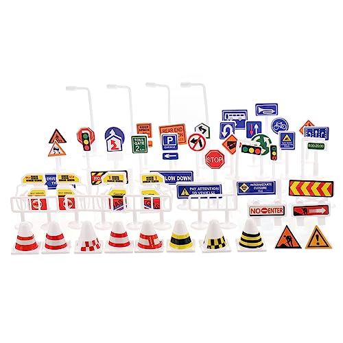 Toddmomy 56 Stück Teiliges Spielzeugset mit Verkehrsschildern Realistische Straßensignale für Kreative Spiel Szenen für und Bausimulationen von Toddmomy