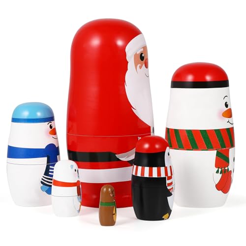 Toddmomy 6 Stück Handgefertigte Russische Matroschka-Puppen aus Holz, Weihnachts-nistpuppen für Dekoration, Kinder Und Erwachsene von Toddmomy