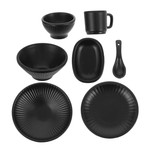 Toddmomy 7 Stück Japanisches Miniaturgeschirr Puppenhaus-kaffeetasse Spielgeschirr Vorgeben Miniaturküchendekoration Mikrolandschaftsdekorationen Schwarz Legierung von Toddmomy