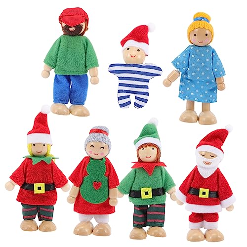 Toddmomy 7 Stück Teiliges Holzfiguren Weihnachts Puppenfamilie Bewegliche Mini Holzpuppe Pädagogisches Rollenspiel für Puppenhaus Zubehör für Kreatives Familienspiel von Toddmomy