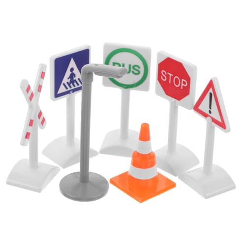 Toddmomy 7 Stück Verkehrszeichen- Zeichen Stoppschild Für Kleines Zugspielzeug Straßenschilder Für Mini -bauspielzeug Straßenspielzeug Bahngleis Plastik von Toddmomy