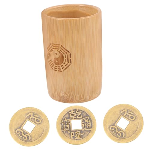 Toddmomy Bambus divinationsspiel Chinesischer Stil mit Kupfermünzen Vintage Glückstopf für Wahrsagerei Robustes Feng Shui Orakel Zubehör Interaktives Brettspiel für Freunde und von Toddmomy