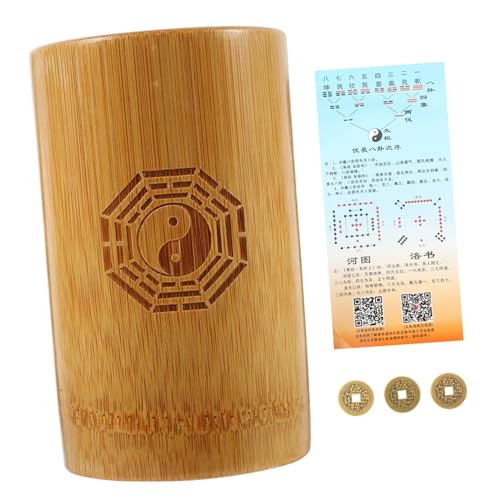 Toddmomy Buddhistische Wahrsage Bambusbox mit Großen Kupfermünzen Chinesisches Divinationsspiel für Freunde Vintage Stil Interaktives Glücksbringer ohne Deckel für Spiele und Geschenke von Toddmomy