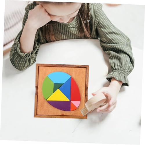 Toddmomy Buntes Ei förmiges Holzpuzzle Farbige Tangram Blöcke Frühförderung Lernspielzeug Hand Auge koordination Kreativität Formen Zuordnen von Toddmomy