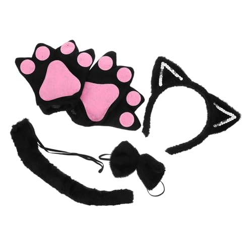 Toddmomy Cosplay Katzenohren Haarreif mit Schleife und Einzigartigem Leichtes Tier Accessoire für Party Bühnenauftritte Inklusive Schwarzer Handschuhe und Choker für Katzenkostüm von Toddmomy