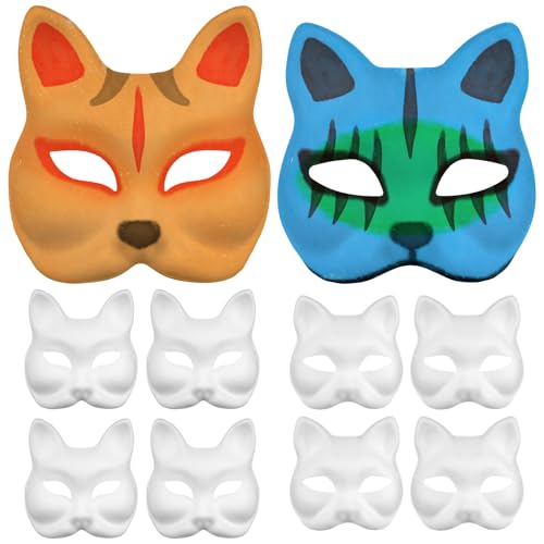 Toddmomy 10st Leere Maske Handbemalte Maske Selber Machen Therian-maske Diy-anime-hälfte Therische Katzenmaske Fuchsmaske Unbemalt Fuchs Cosplay Maske Papier Kind Weiß Gemalt Erwachsener von Toddmomy