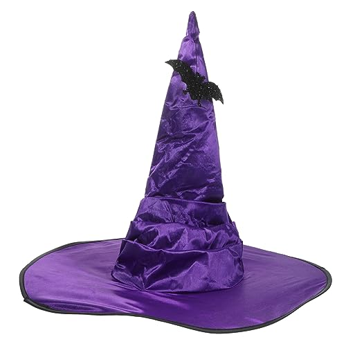 Toddmomy Halloween Hexenhut Damen Cosplay Kostüm Zubehör Fledermaus Design Großer Breiter Rand Wiederverwendbarer Stoffhut Party und Festtagsdekoration für Halloween von Toddmomy