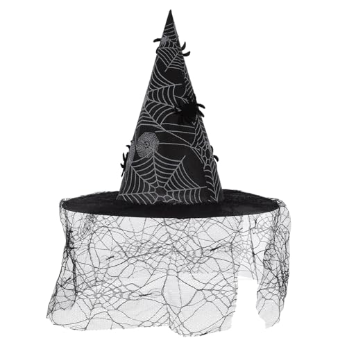 Toddmomy Halloween Hexenhut Damen Kreativer Spitzen Hexenhut mit Spinnennetz Design Cosplay Kostüm Zubehör für Halloween Party und Karneval für Erwachsene von Toddmomy