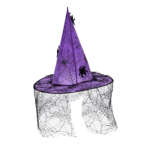 Toddmomy Halloween Hexenhut mit Spitzen Spinnennetz Violetter Damen Hexenhut für Halloween Kostüm Party Leichtes Cosplay Zubehör für Erwachsene von Toddmomy