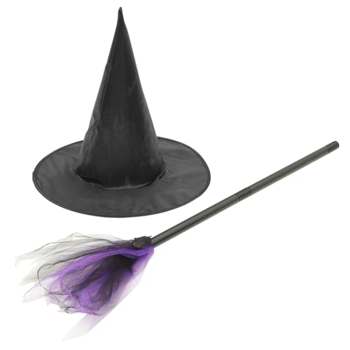 Toddmomy Halloween Hexenkostüm Set mit Abnehmbarem Besen und für Kostümpartys und Cosplay Teiliges Set Fledermaus Besen Basis für Unvergessliche Auftritte von Toddmomy